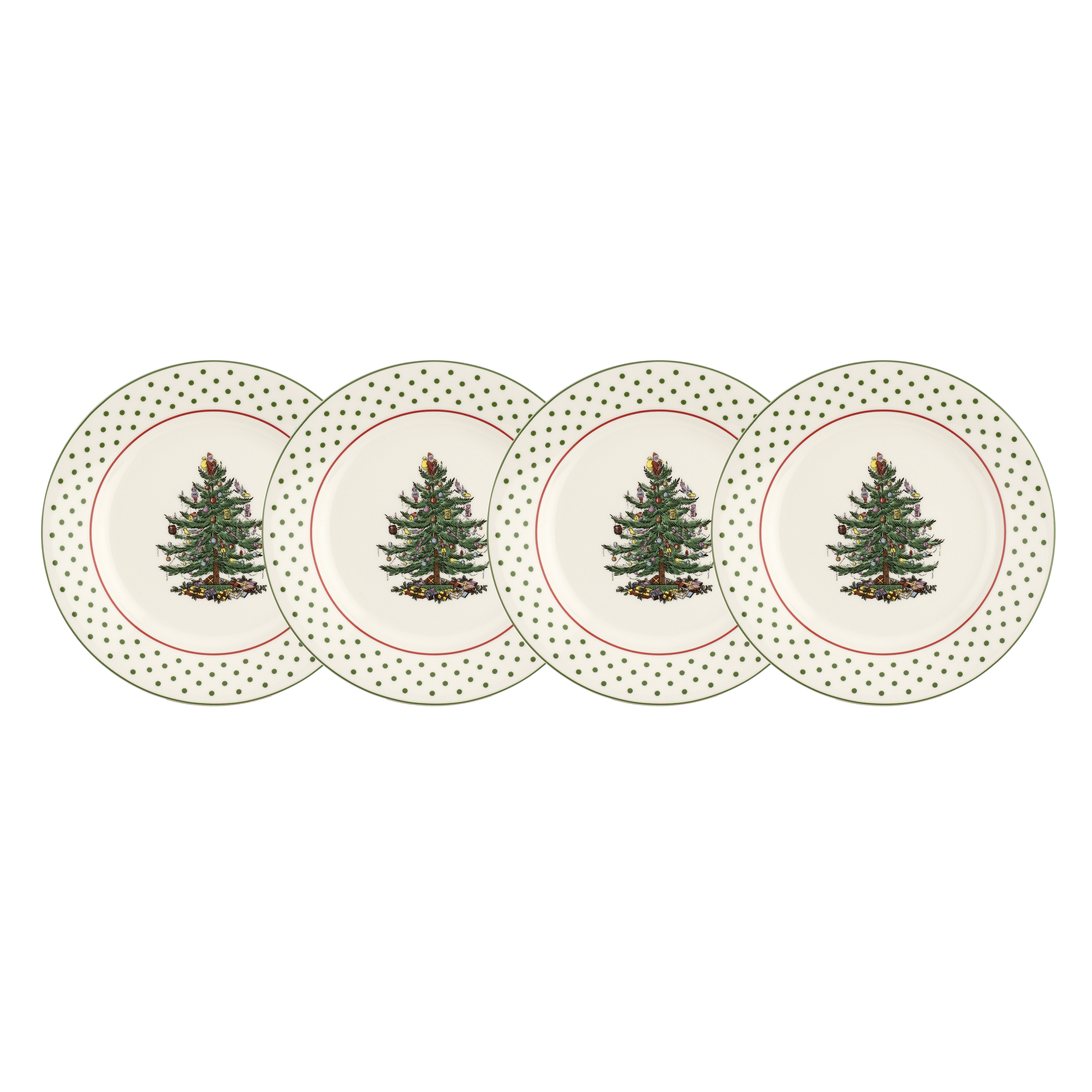 Christmas Tree Polka Dot Set of 4 Dessert Plates image number null
